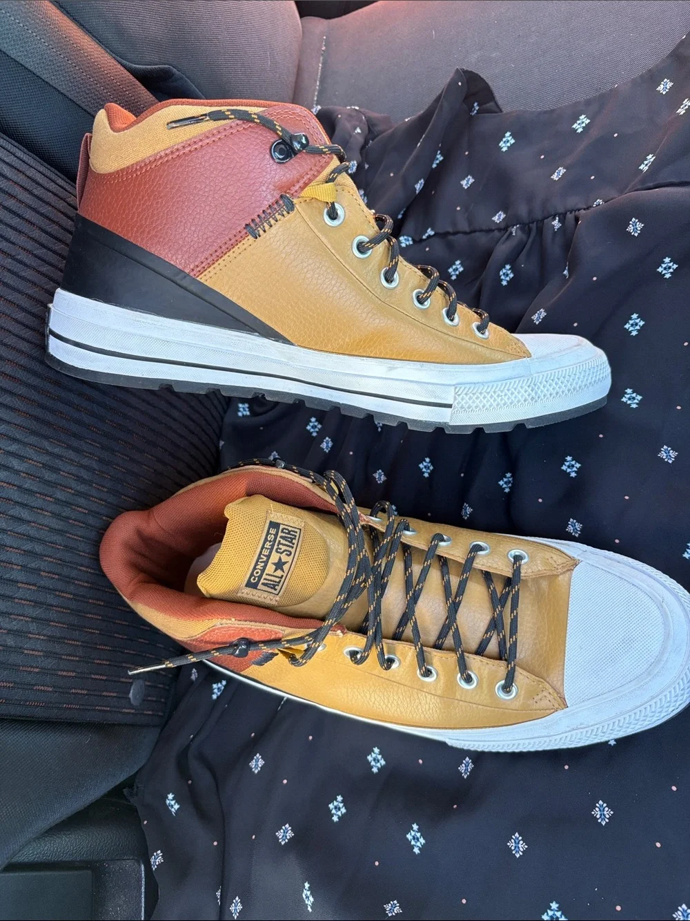 Converse High-Top Sneakers in Mustard and Rust - Picture 2 of 7